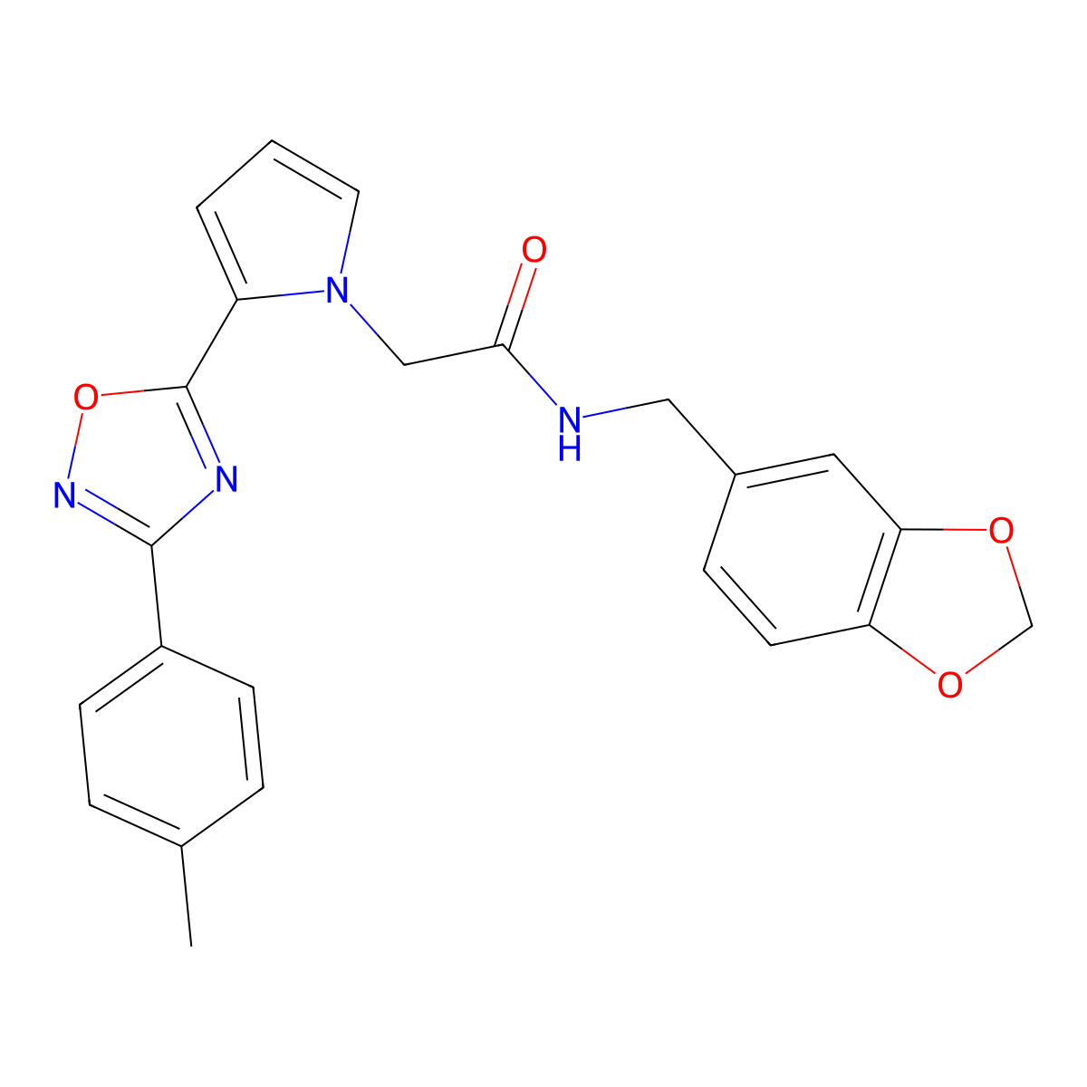 N-(1,3-benzodioxol-5-ylmethyl)-2-{2-[3-(4-methylphenyl)-1,2,4-oxadiazol-5-yl]-1H-pyrrol-1-yl}acetamide molecular structure, CAS 1260627-45-9