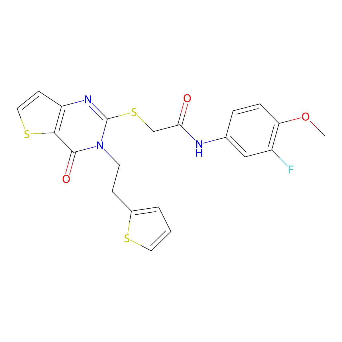 N-(3-fluoro-4-methoxyphenyl)-2-({4-oxo-3-[2-(thiophen-2-yl)ethyl]-3,4-dihydrothieno[3,2-d]pyrimidin-2-yl}sulfanyl)acetamide molecular structure, CAS 1260627-83-5