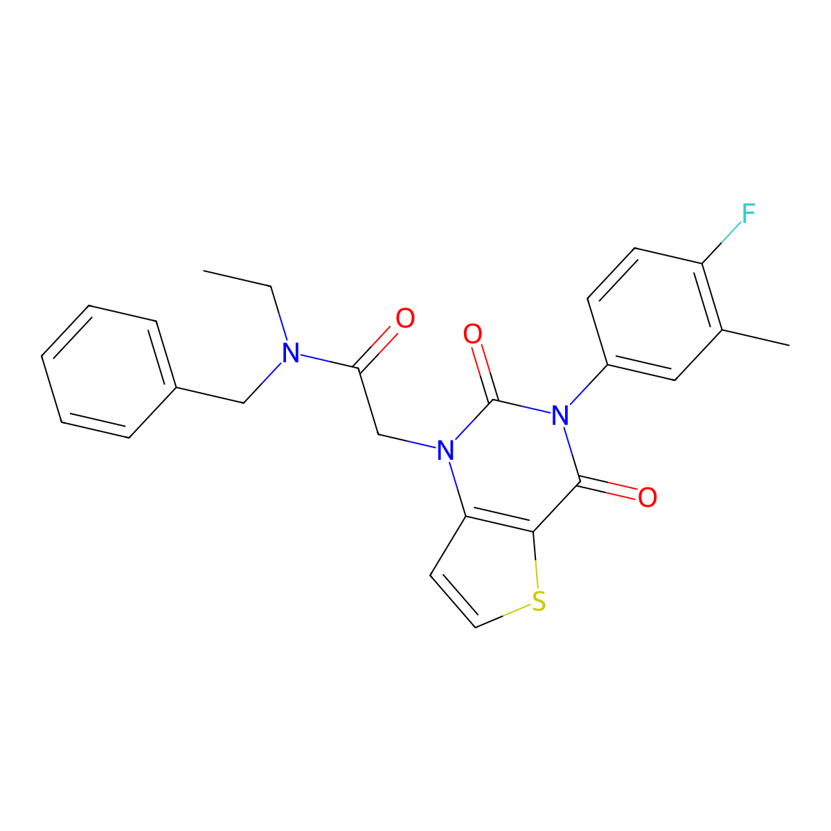 N-benzyl-N-ethyl-2-[3-(4-fluoro-3-methylphenyl)-2,4-dioxo-1H,2H,3H,4H-thieno[3,2-d]pyrimidin-1-yl]acetamide molecular structure, CAS 1260628-39-4
