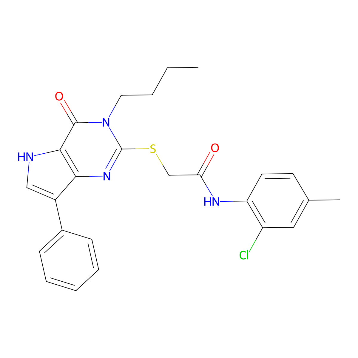 2-((3-butyl-4-oxo-7-phenyl-4,5-dihydro-3H-pyrrolo[3,2-d]pyrimidin-2-yl)thio)-N-(2-chloro-4-methylphenyl)acetamide molecular structure, CAS 1260628-80-5