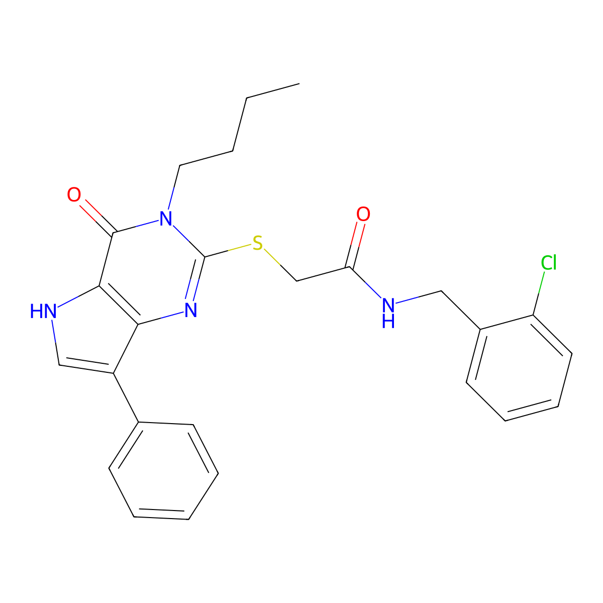 2-[(3-butyl-4-oxo-7-phenyl-4,5-dihydro-3H-pyrrolo[3,2-d]pyrimidin-2-yl)sulfanyl]-N-(2-chlorobenzyl)acetamide molecular structure, CAS 1260628-89-4