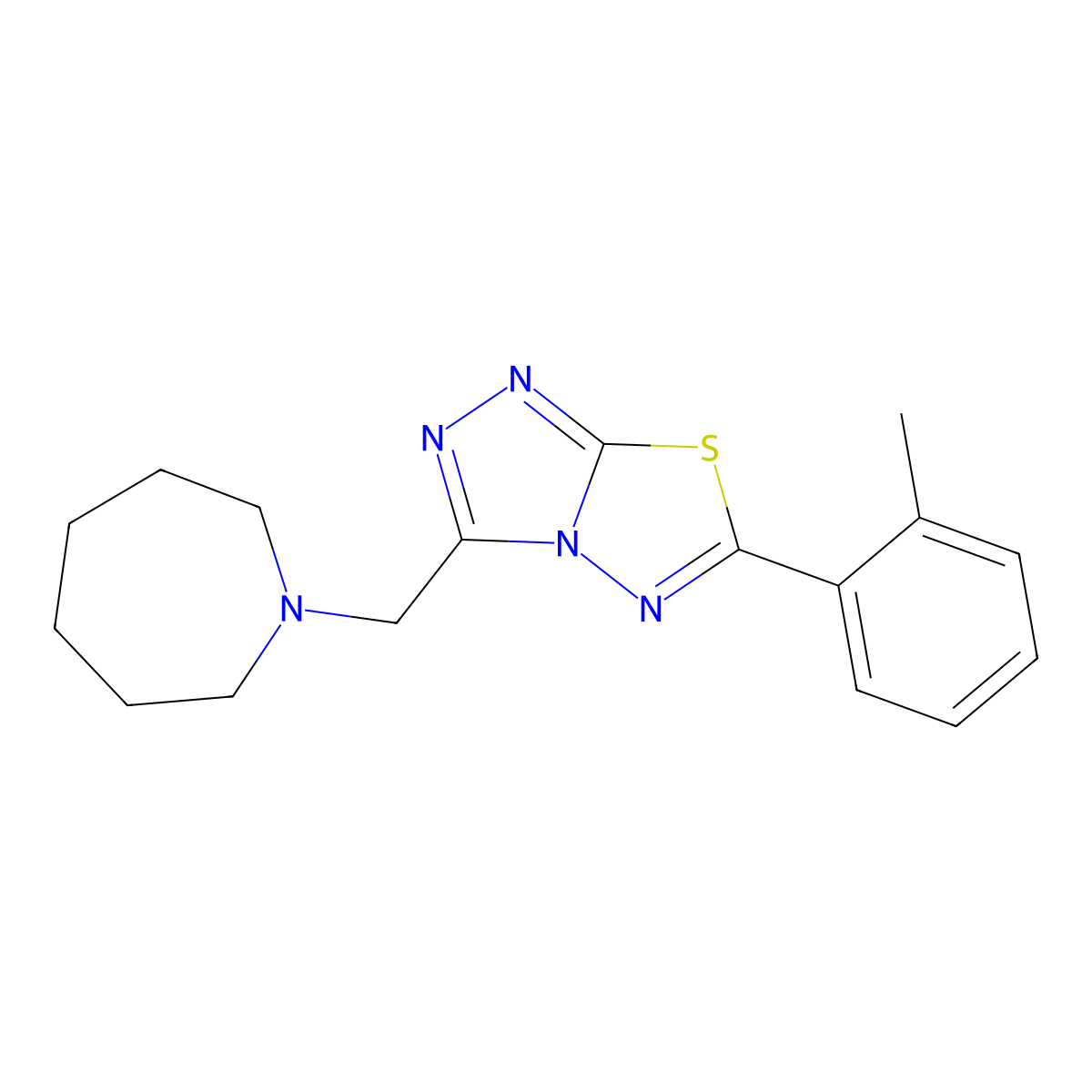3-(Azepan-1-ylmethyl)-6-(2-methylphenyl)[1,2,4]triazolo[3,4-b][1,3,4]thiadiazole molecular structure, CAS 1260629-14-8