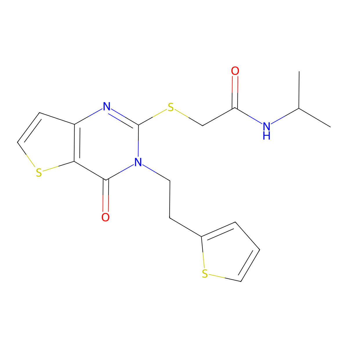 2-({4-oxo-3-[2-(thiophen-2-yl)ethyl]-3H,4H-thieno[3,2-d]pyrimidin-2-yl}sulfanyl)-N-(propan-2-yl)acetamide molecular structure, CAS 1260629-57-9