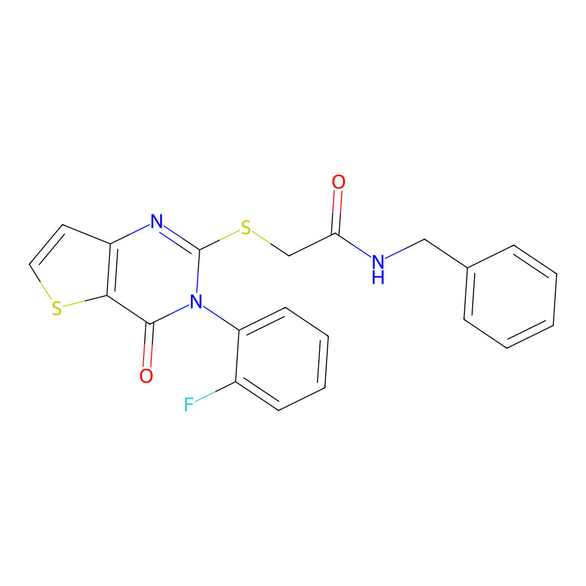 N-benzyl-2-{[3-(2-fluorophenyl)-4-oxo-3,4-dihydrothieno[3,2-d]pyrimidin-2-yl]sulfanyl}acetamide molecular structure, CAS 1260629-67-1