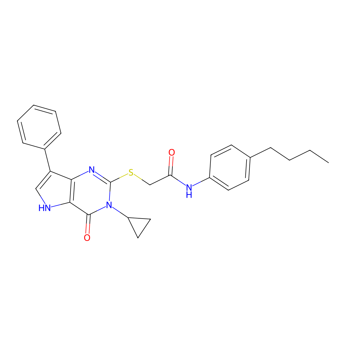 N-(4-butylphenyl)-2-[(3-cyclopropyl-4-oxo-7-phenyl-4,5-dihydro-3H-pyrrolo[3,2-d]pyrimidin-2-yl)sulfanyl]acetamide molecular structure, CAS 1260629-69-3