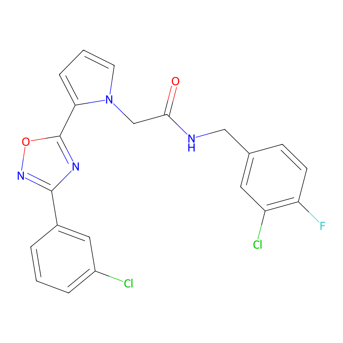 N-(3-chloro-4-fluorobenzyl)-2-(2-(3-(3-chlorophenyl)-1,2,4-oxadiazol-5-yl)-1H-pyrrol-1-yl)acetamide molecular structure, CAS 1260629-91-1