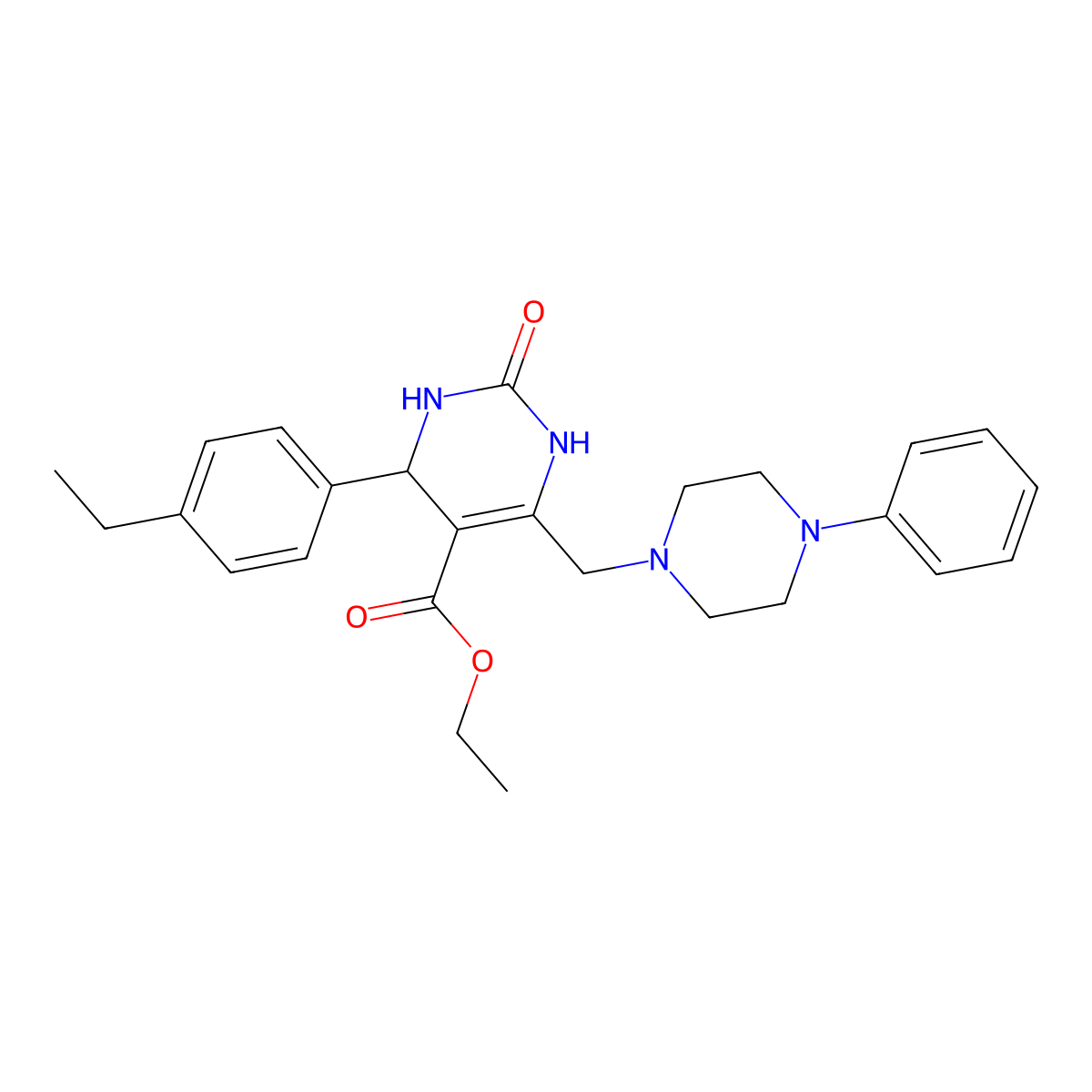 Ethyl 4-(4-ethylphenyl)-2-oxo-6-((4-phenylpiperazin-1-yl)methyl)-1,2,3,4-tetrahydropyrimidine-5-carboxylate molecular structure, CAS 1260630-15-6
