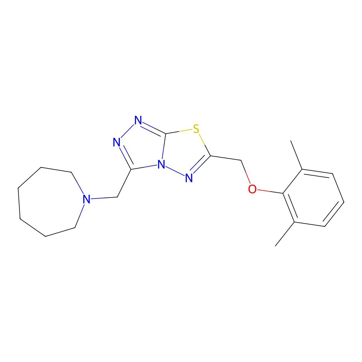 3-(1-Azepanylmethyl)-6-[(2,6-dimethylphenoxy)methyl][1,2,4]triazolo[3,4-b][1,3,4]thiadiazole molecular structure, CAS 1260630-59-8