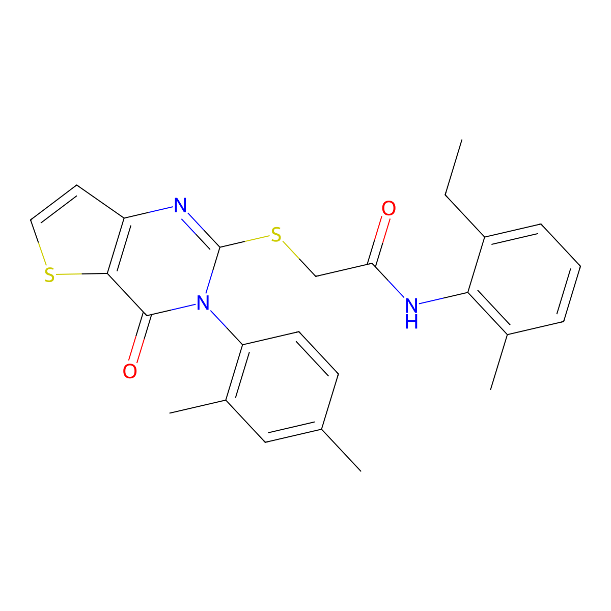 2-{[3-(2,4-dimethylphenyl)-4-oxo-3,4-dihydrothieno[3,2-d]pyrimidin-2-yl]sulfanyl}-N-(2-ethyl-6-methylphenyl)acetamide molecular structure, CAS 1260630-70-3