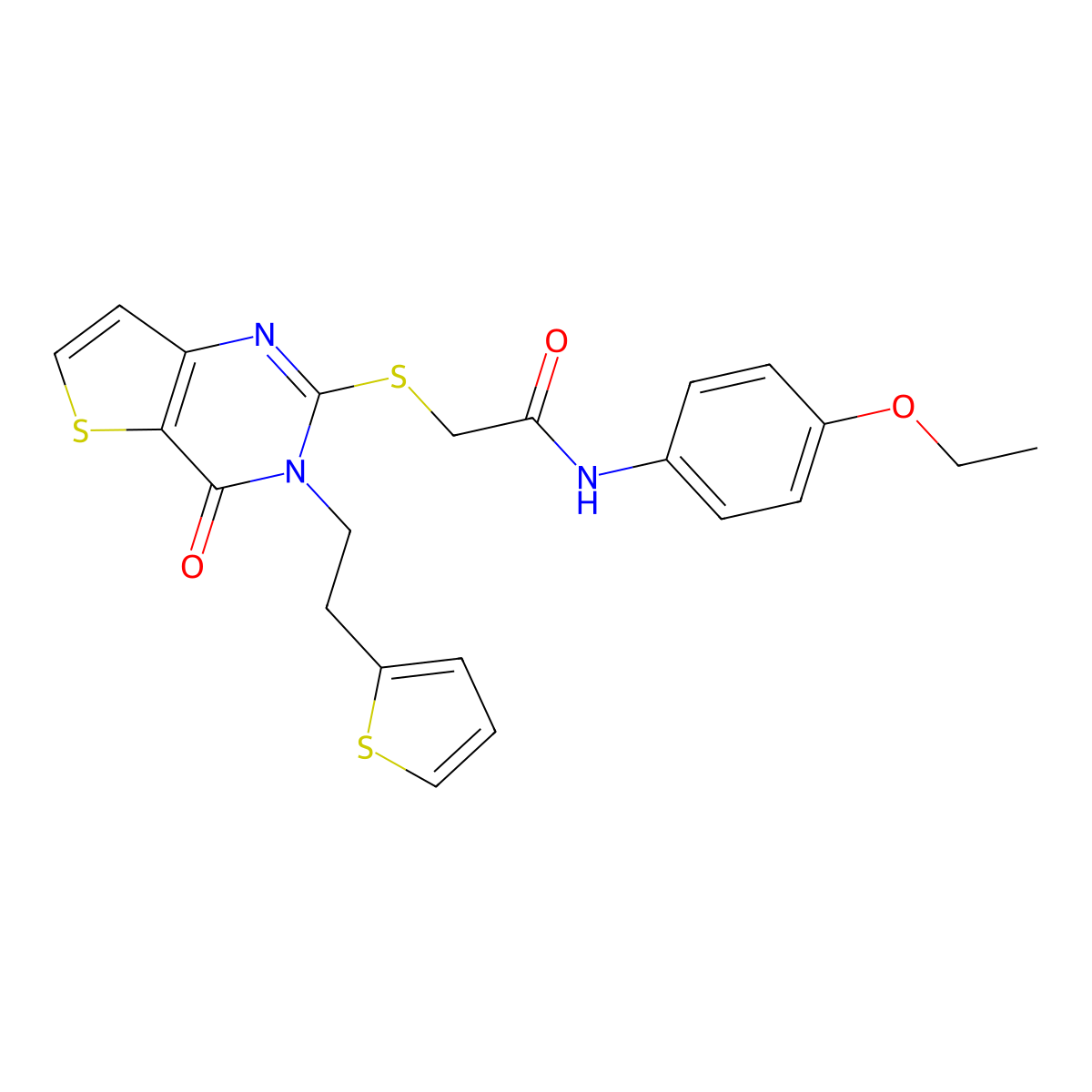 N-(4-ethoxyphenyl)-2-({4-oxo-3-[2-(thiophen-2-yl)ethyl]-3,4-dihydrothieno[3,2-d]pyrimidin-2-yl}sulfanyl)acetamide molecular structure, CAS 1260630-87-2