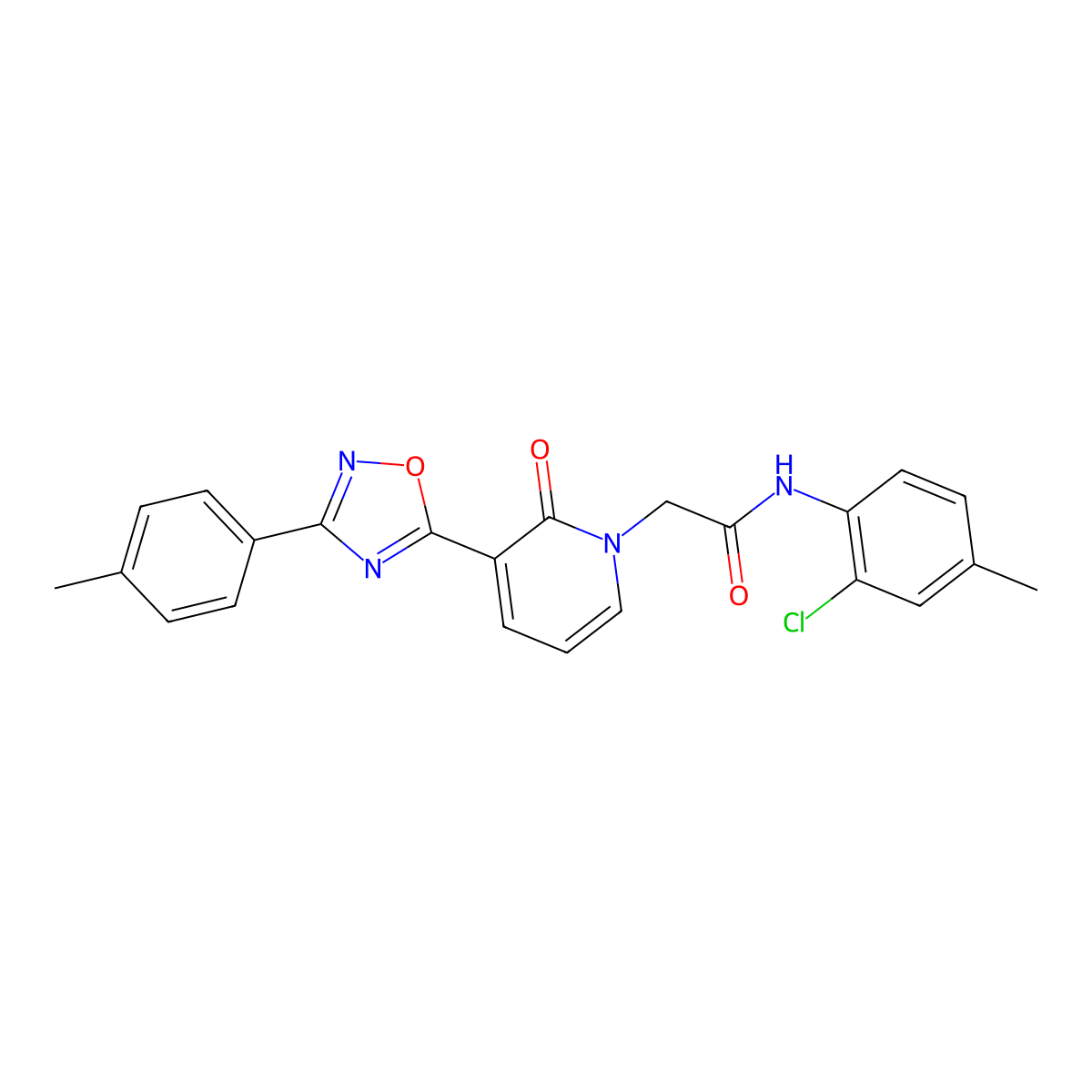 N-(2-chloro-4-methylphenyl)-2-[3-[3-(4-methylphenyl)-1,2,4-oxadiazol-5-yl]-2-oxopyridin-1(2H)-yl]acetamide molecular structure, CAS 1260631-28-4