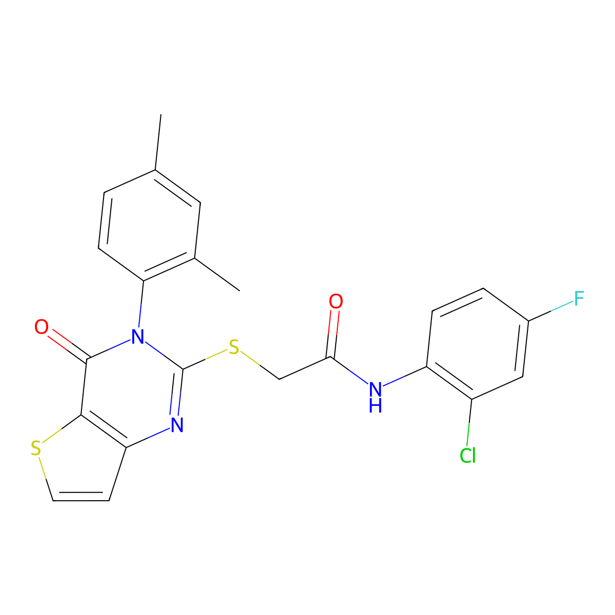 N-(2-chloro-4-fluorophenyl)-2-{[3-(2,4-dimethylphenyl)-4-oxo-3,4-dihydrothieno[3,2-d]pyrimidin-2-yl]sulfanyl}acetamide molecular structure, CAS 1260631-67-1