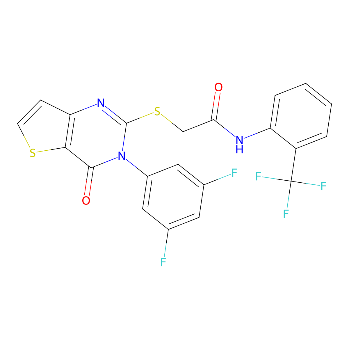 2-{[3-(3,5-difluorophenyl)-4-oxo-3,4-dihydrothieno[3,2-d]pyrimidin-2-yl]sulfanyl}-N-[2-(trifluoromethyl)phenyl]acetamide molecular structure, CAS 1260631-87-5