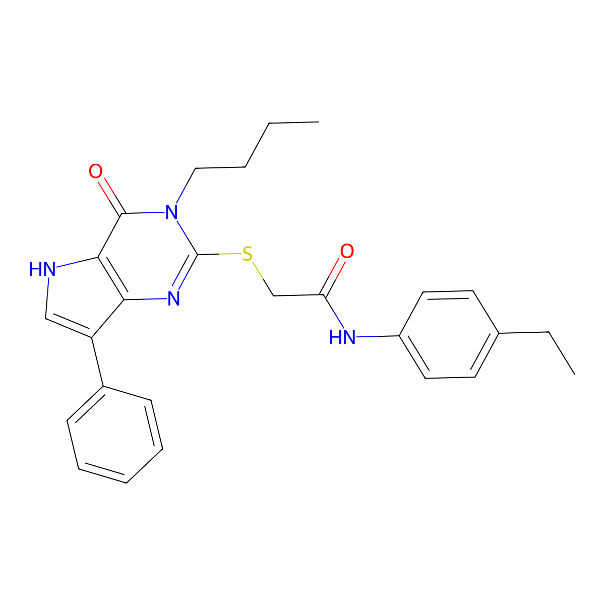 2-((3-butyl-4-oxo-7-phenyl-4,5-dihydro-3H-pyrrolo[3,2-d]pyrimidin-2-yl)thio)-N-(4-ethylphenyl)acetamide molecular structure, CAS 1260631-92-2