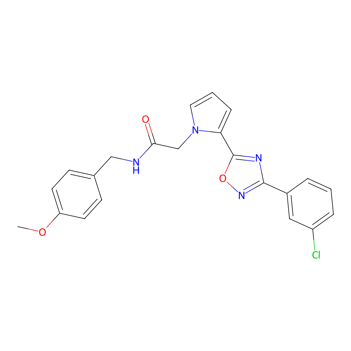 2-(2-(3-(3-chlorophenyl)-1,2,4-oxadiazol-5-yl)-1H-pyrrol-1-yl)-N-(4-methoxybenzyl)acetamide molecular structure, CAS 1260631-97-7