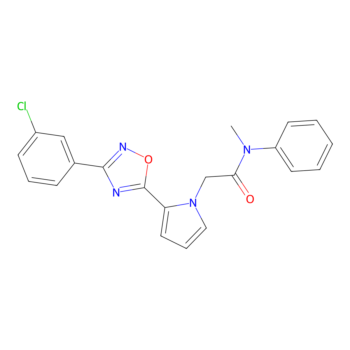 2-{2-[3-(3-chlorophenyl)-1,2,4-oxadiazol-5-yl]-1H-pyrrol-1-yl}-N-methyl-N-phenylacetamide molecular structure, CAS 1260632-03-8