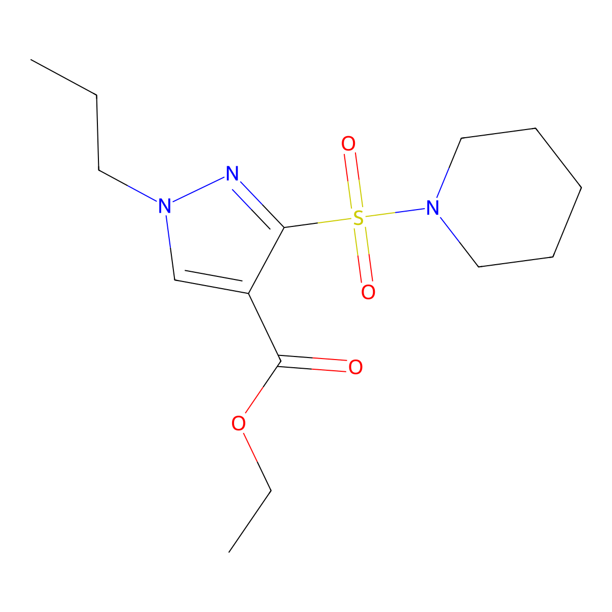 ethyl 3-(piperidin-1-ylsulfonyl)-1-propyl-1H-pyrazole-4-carboxylate molecular structure, CAS 1260632-38-9