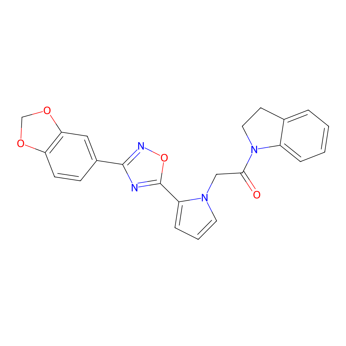 1-({2-[3-(1,3-benzodioxol-5-yl)-1,2,4-oxadiazol-5-yl]-1H-pyrrol-1-yl}acetyl)indoline molecular structure, CAS 1260632-39-0