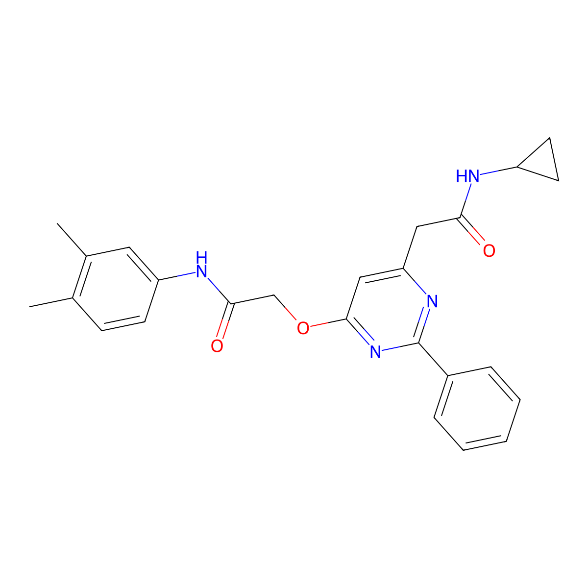 2-({6-[2-(cyclopropylamino)-2-oxoethyl]-2-phenylpyrimidin-4-yl}oxy)-N-(3,4-dimethylphenyl)acetamide molecular structure, CAS 1260632-87-8