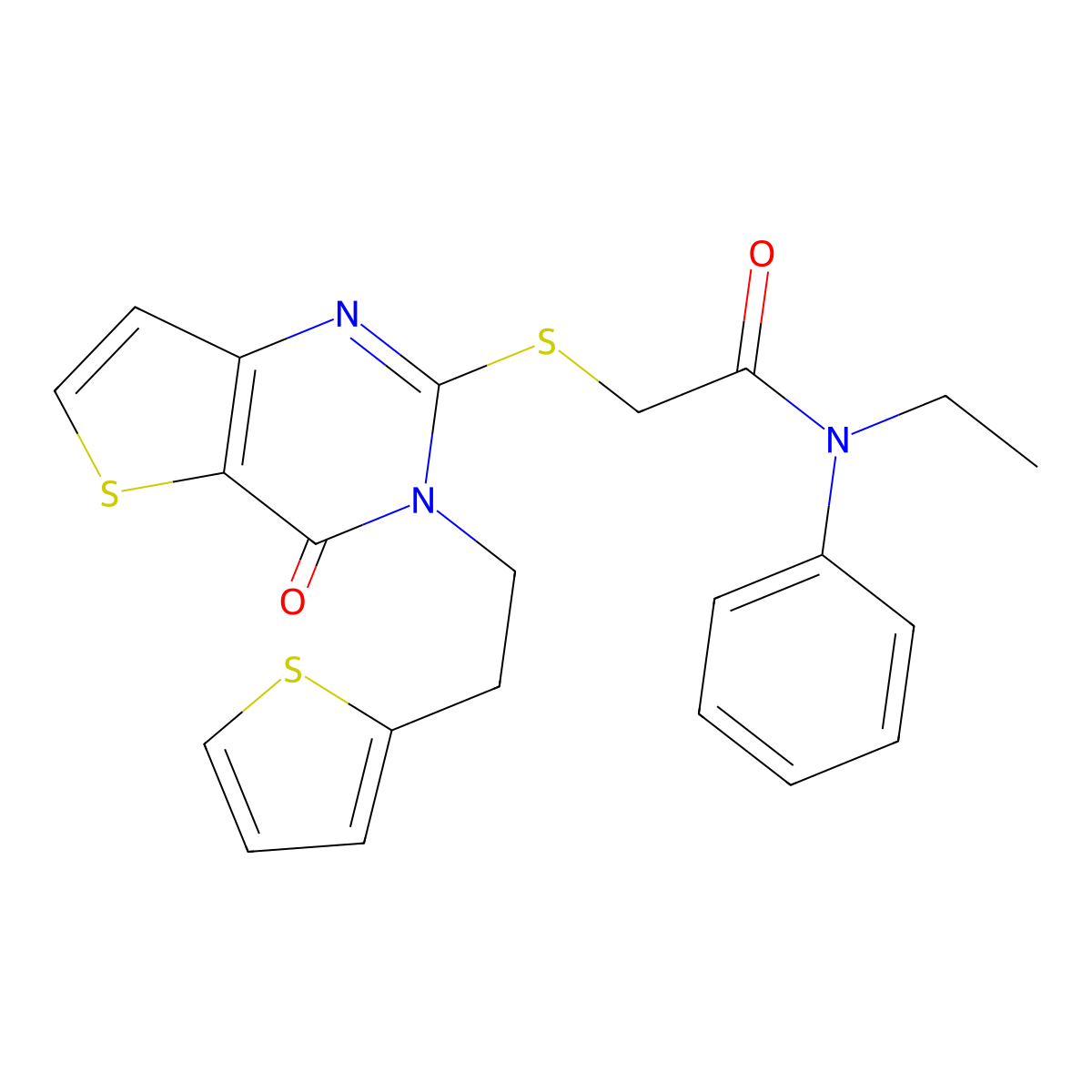 N-ethyl-2-({4-oxo-3-[2-(thiophen-2-yl)ethyl]-3,4-dihydrothieno[3,2-d]pyrimidin-2-yl}sulfanyl)-N-phenylacetamide molecular structure, CAS 1260632-96-9