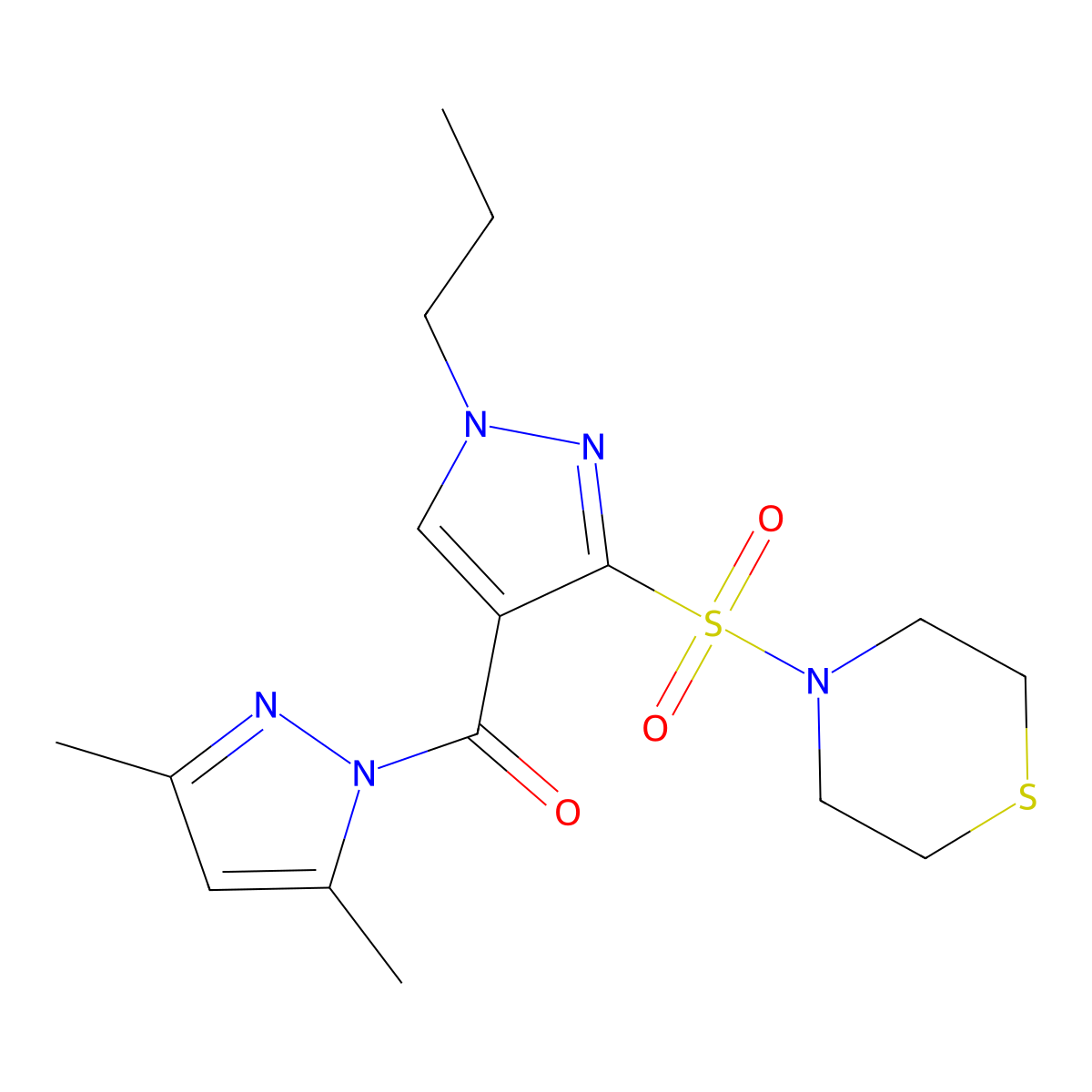 4-({4-[(3,5-dimethyl-1H-pyrazol-1-yl)carbonyl]-1-propyl-1H-pyrazol-3-yl}sulfonyl)thiomorpholine molecular structure, CAS 1260632-99-2