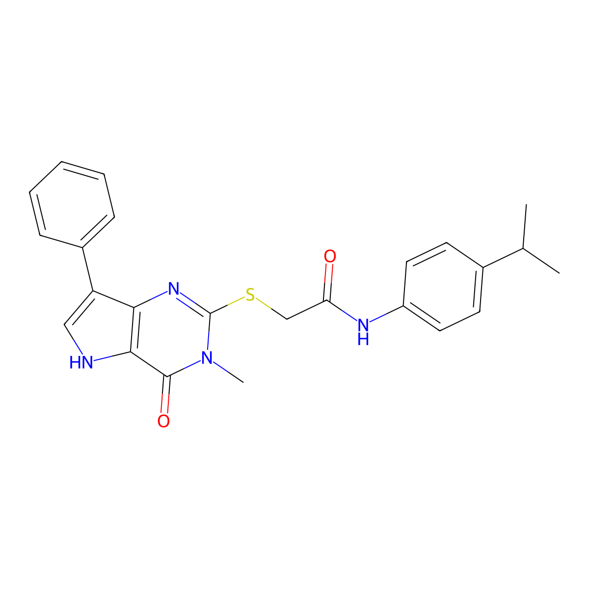 N-(4-isopropylphenyl)-2-((3-methyl-4-oxo-7-phenyl-4,5-dihydro-3H-pyrrolo[3,2-d]pyrimidin-2-yl)thio)acetamide molecular structure, CAS 1260633-06-4