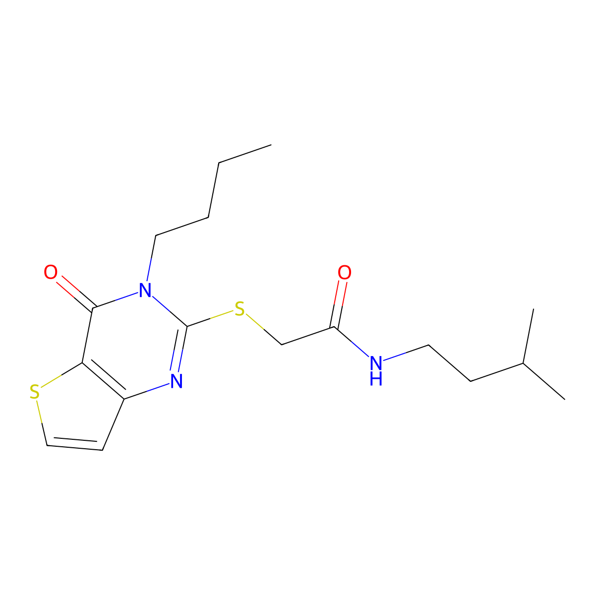 2-[(3-butyl-4-oxo-3,4-dihydrothieno[3,2-d]pyrimidin-2-yl)sulfanyl]-N-(3-methylbutyl)acetamide molecular structure, CAS 1260633-47-3