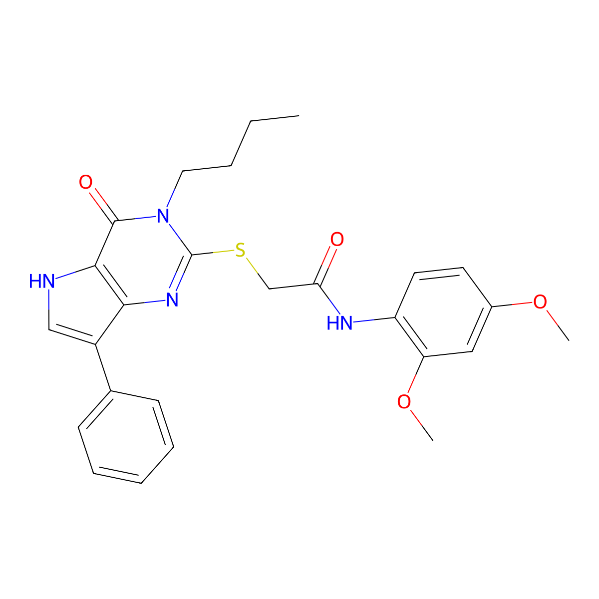 2-((3-butyl-4-oxo-7-phenyl-4,5-dihydro-3H-pyrrolo[3,2-d]pyrimidin-2-yl)thio)-N-(2,4-dimethoxyphenyl)acetamide molecular structure, CAS 1260633-57-5