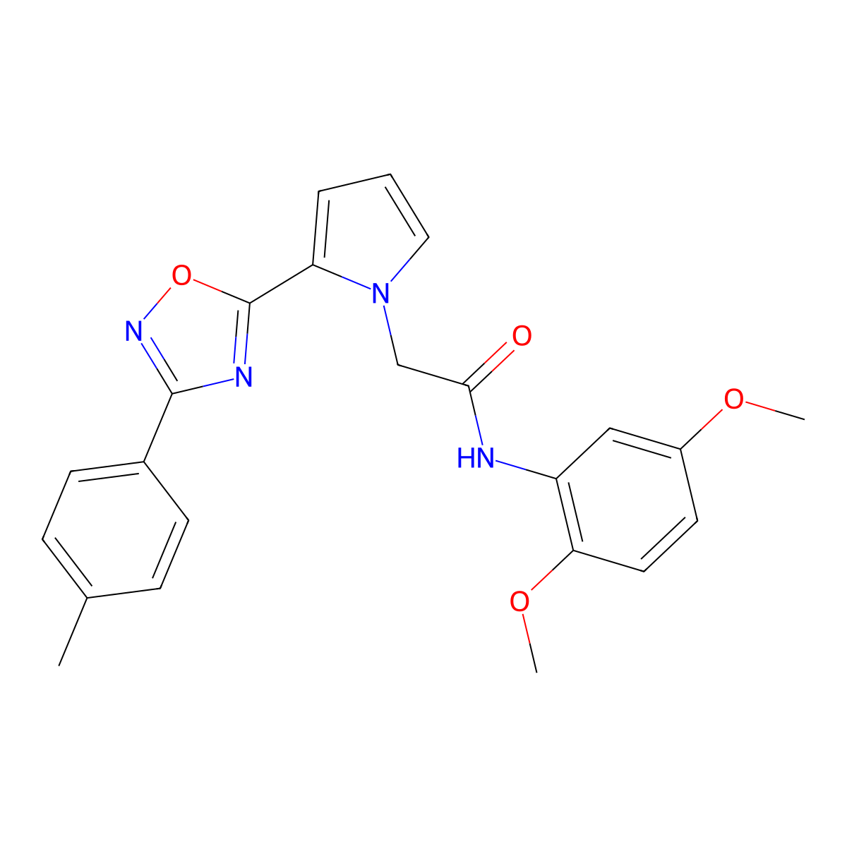 N-(2,5-dimethoxyphenyl)-2-{2-[3-(4-methylphenyl)-1,2,4-oxadiazol-5-yl]-1H-pyrrol-1-yl}acetamide molecular structure, CAS 1260633-69-9