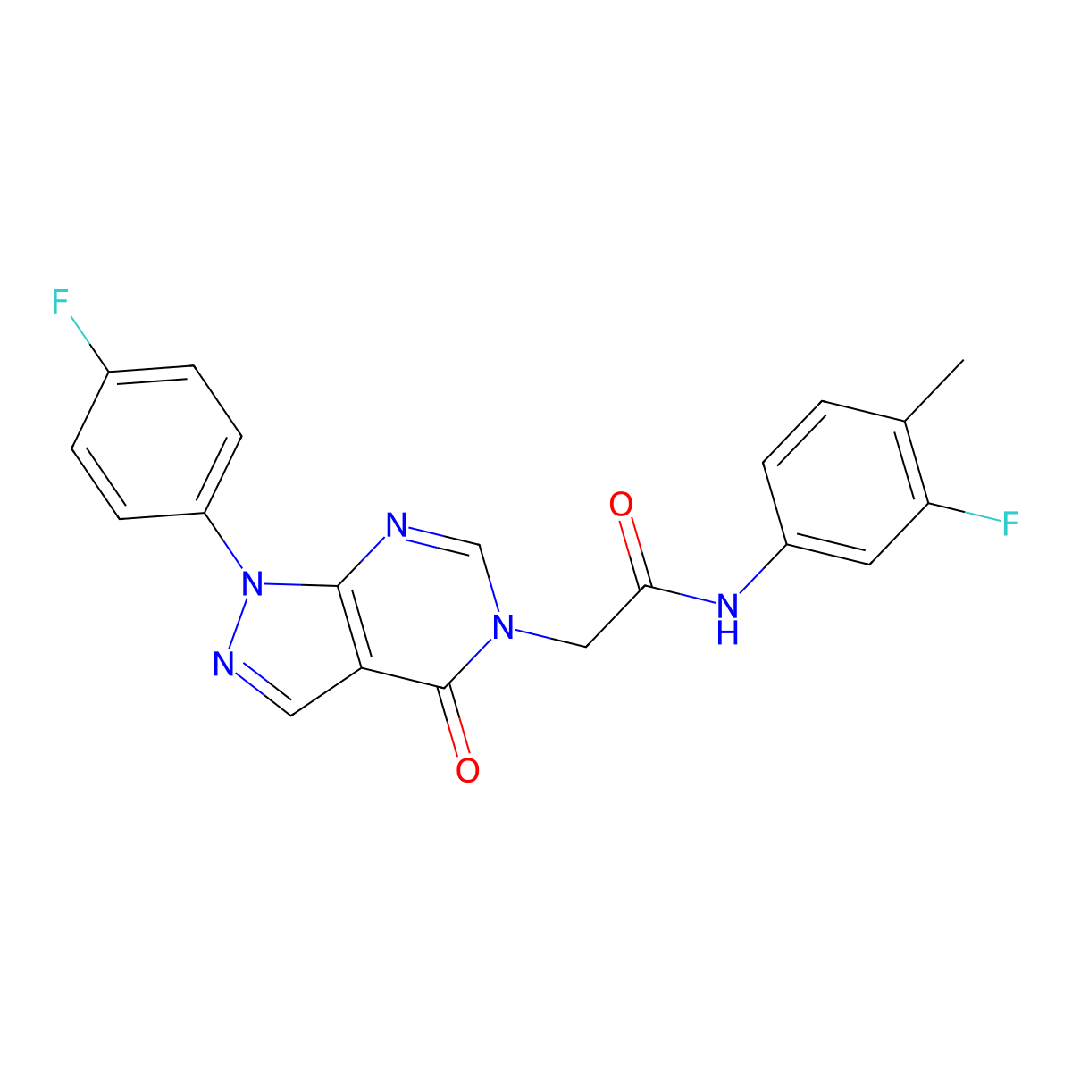 N-(3-fluoro-4-methylphenyl)-2-[1-(4-fluorophenyl)-4-oxopyrazolo[3,4-d]pyrimidin-5-yl]acetamide molecular structure, CAS 1260634-10-3