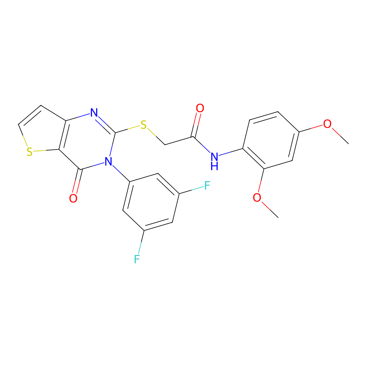 2-{[3-(3,5-difluorophenyl)-4-oxo-3,4-dihydrothieno[3,2-d]pyrimidin-2-yl]sulfanyl}-N-(2,4-dimethoxyphenyl)acetamide molecular structure, CAS 1260634-63-6