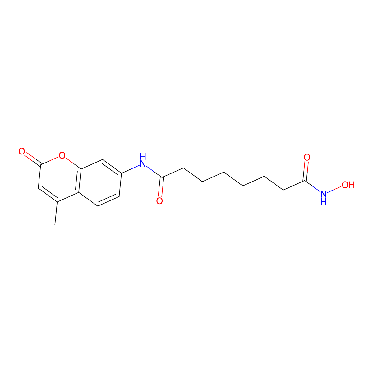 N~1~-Hydroxy-N~8~-(4-methyl-2-oxo-2H-1-benzopyran-7-yl)octanediamide molecular structure, CAS 1260635-77-5