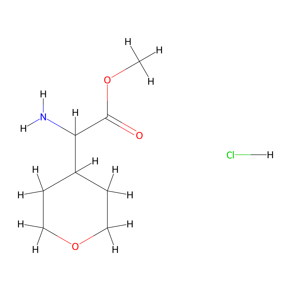 Methyl 2-amino-2-(tetrahydro-2H-pyran-4-yl)acetate hydrochloride molecular structure, CAS 1260637-54-4