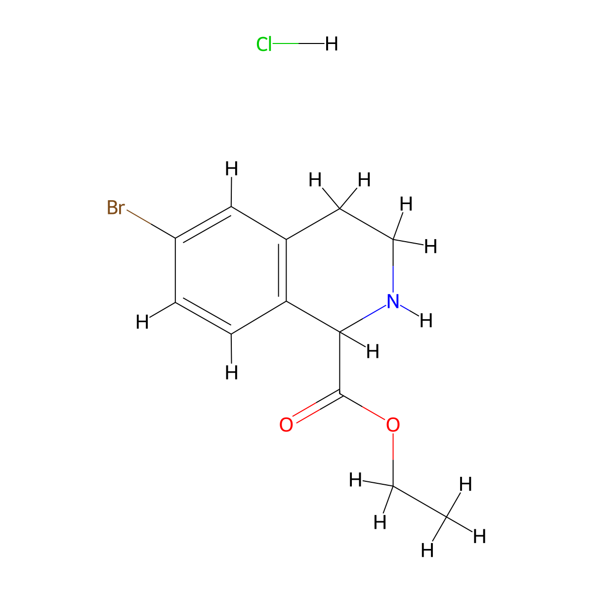 Ethyl 6-bromo-1,2,3,4-tetrahydroisoquinoline-1-carboxylate hydrochloride molecular structure, CAS 1260637-67-9