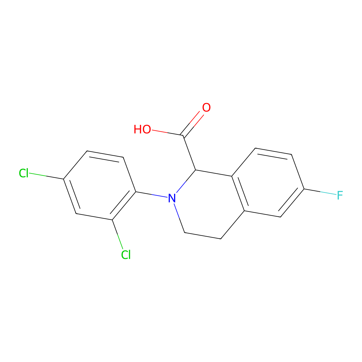 2-(2,4-Dichlorophenyl)-6-fluoro-1,2,3,4-tetrahydroisoquinoline-1-carboxylic acid molecular structure, CAS 1260637-71-5