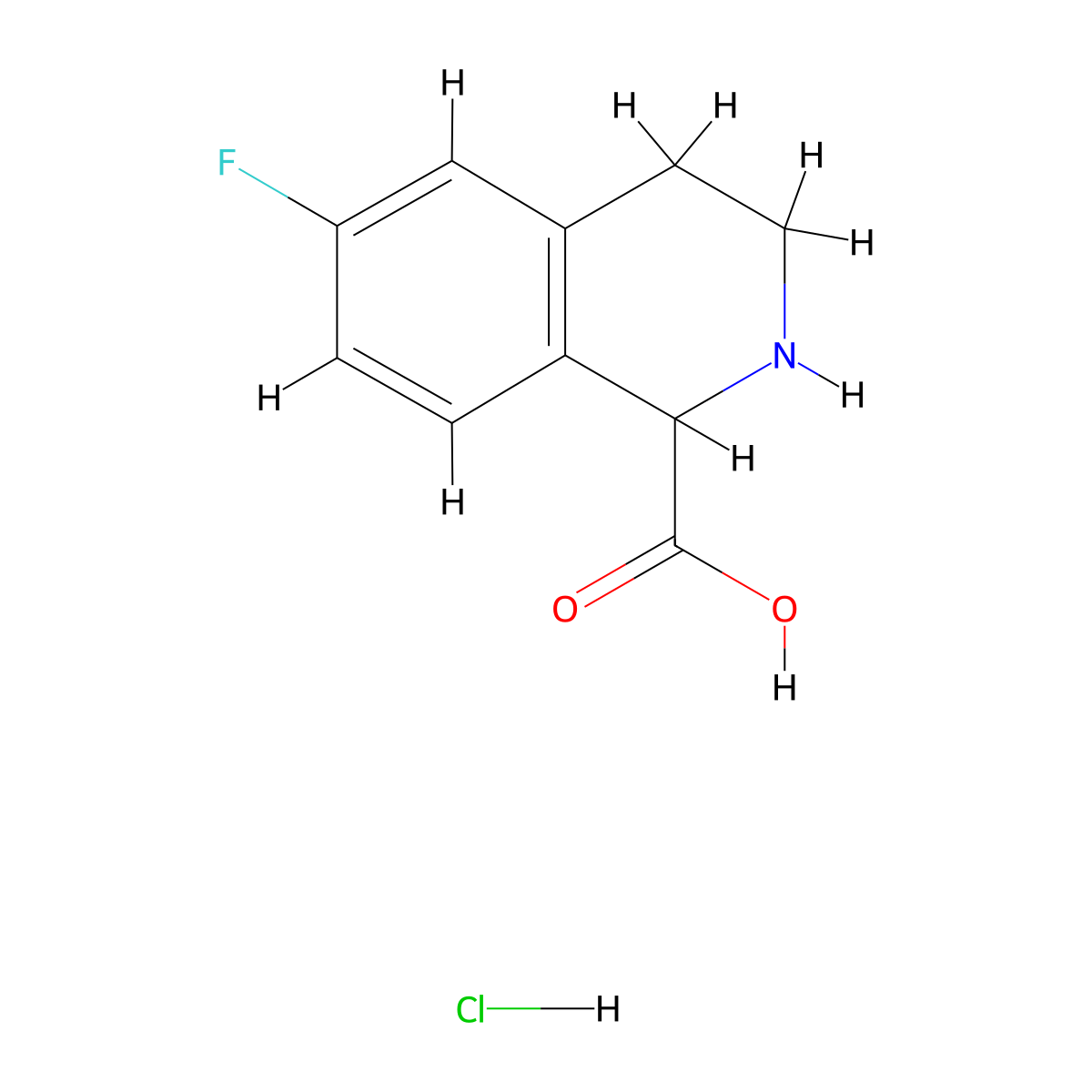 6-Fluoro-1,2,3,4-tetrahydroisoquinoline-1-carboxylic acid hydrochloride molecular structure, CAS 1260637-74-8