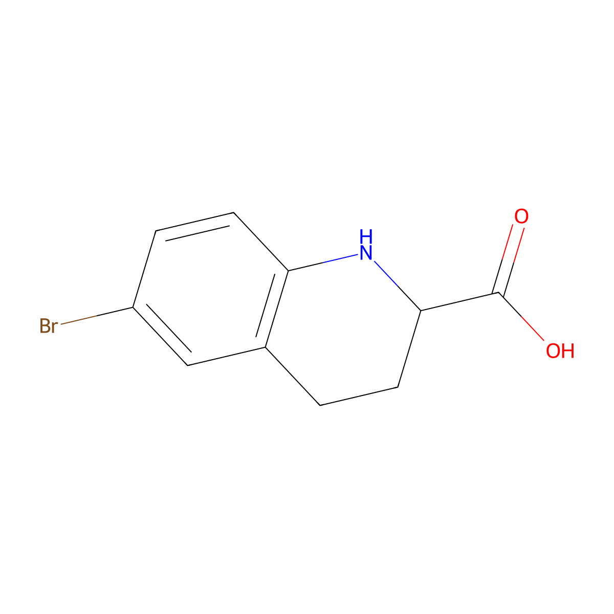 6-Bromo-1,2,3,4-tetrahydroquinoline-2-carboxylic acid molecular structure, CAS 1260639-25-5