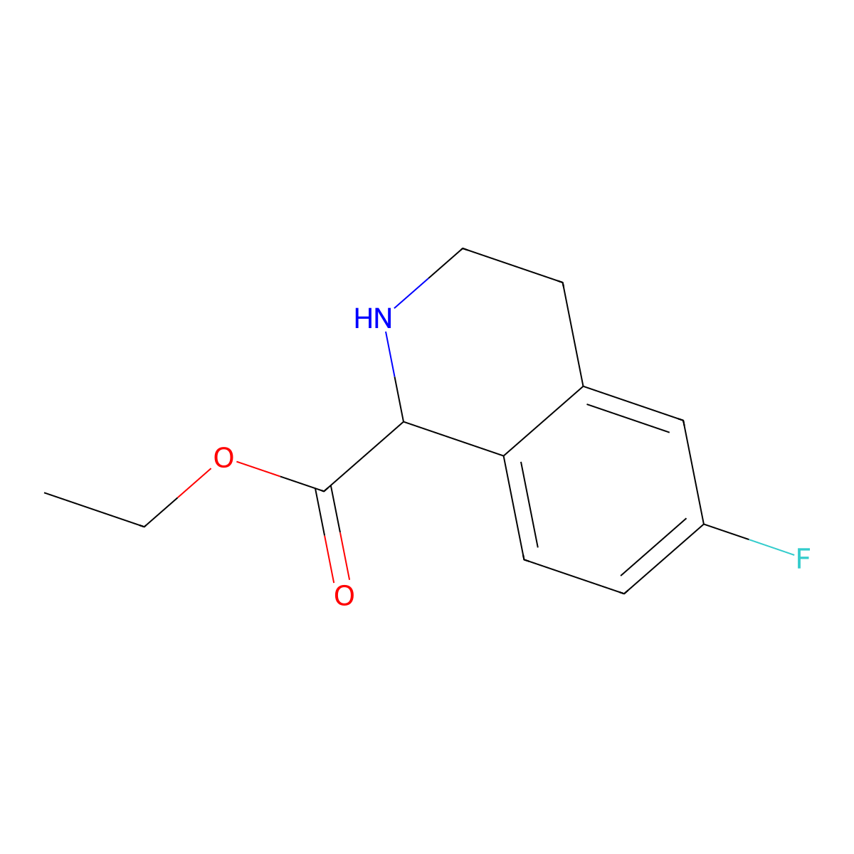 Ethyl 6-fluoro-1,2,3,4-tetrahydroisoquinoline-1-carboxylate molecular structure, CAS 1260640-16-1