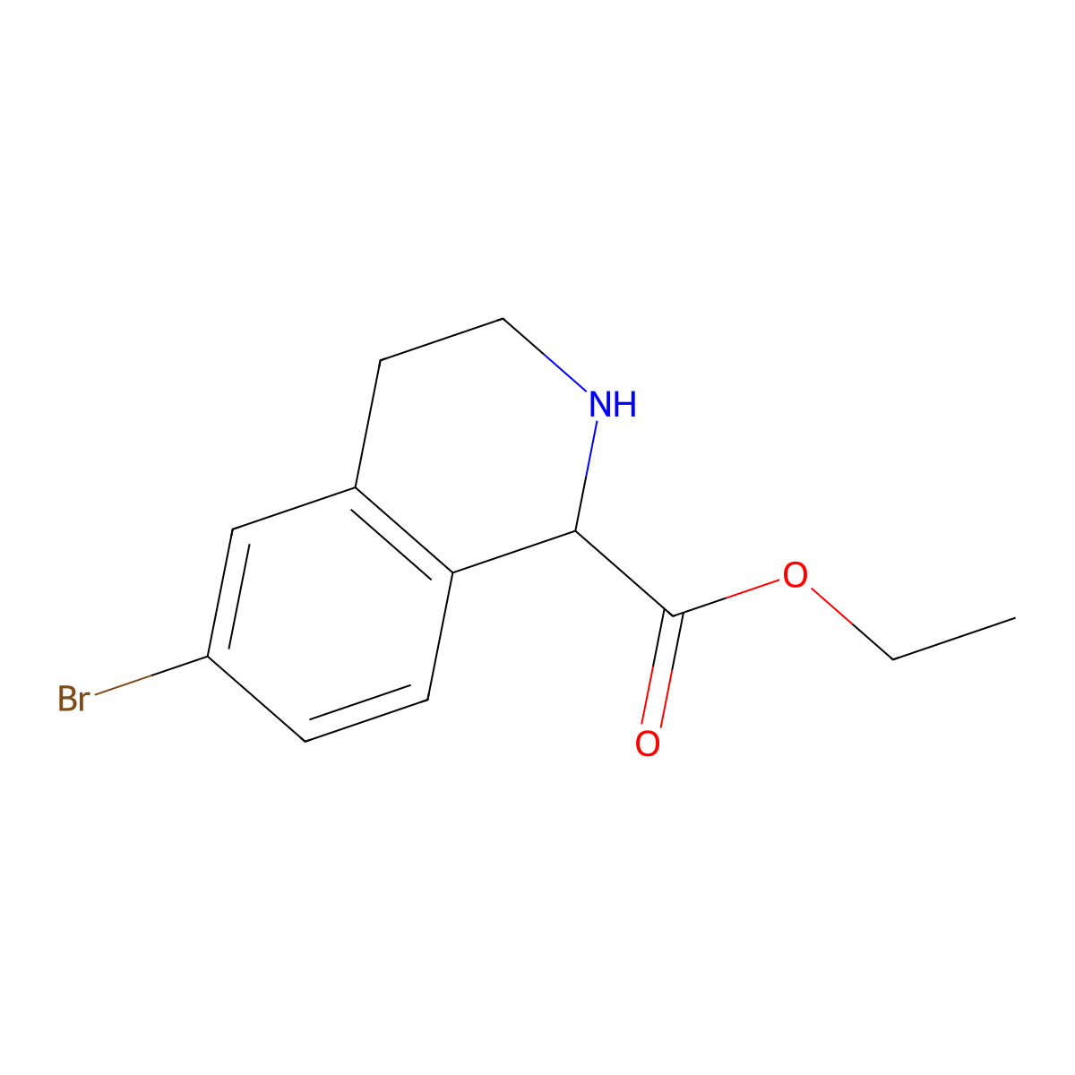 Ethyl 6-bromo-1,2,3,4-tetrahydroisoquinoline-1-carboxylate molecular structure, CAS 1260644-50-5