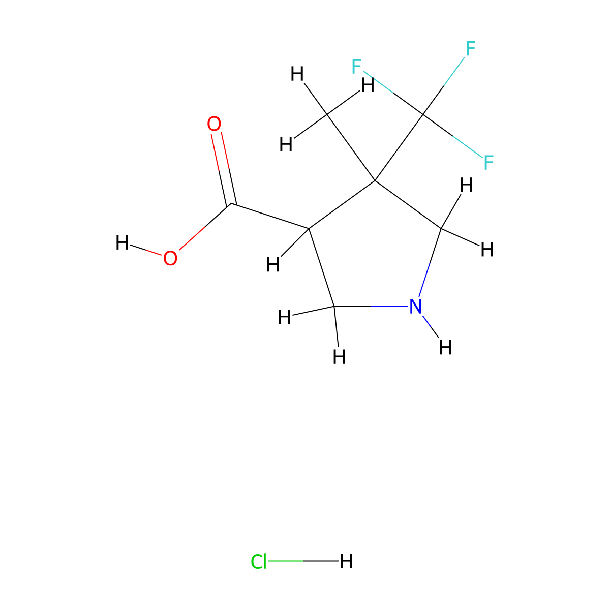 4-Methyl-4-(trifluoromethyl)pyrrolidine-3-carboxylic acid hydrochloride molecular structure, CAS 1260654-49-6