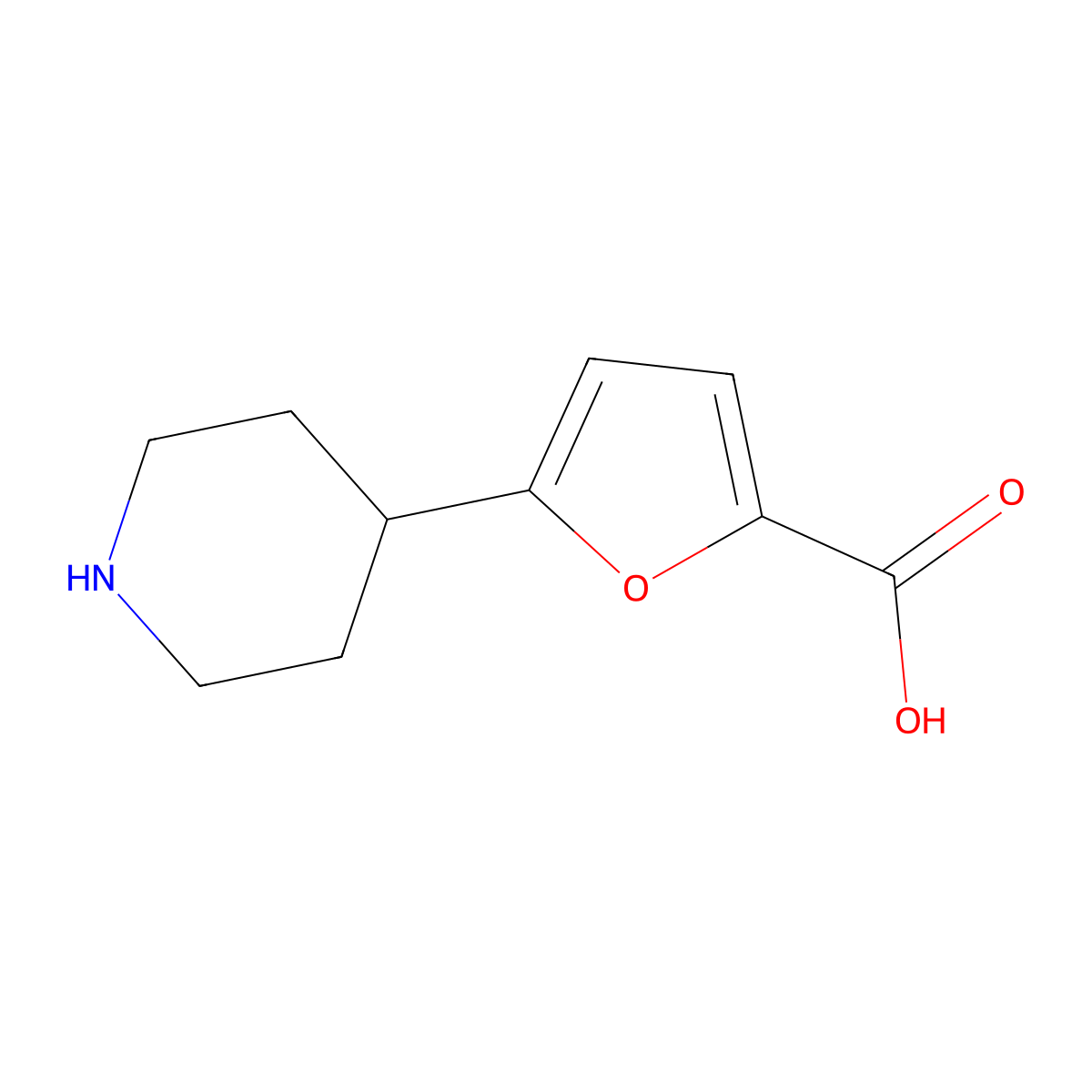5-(Piperidin-4-yl)furan-2-carboxylic acid molecular structure, CAS 1260655-49-9