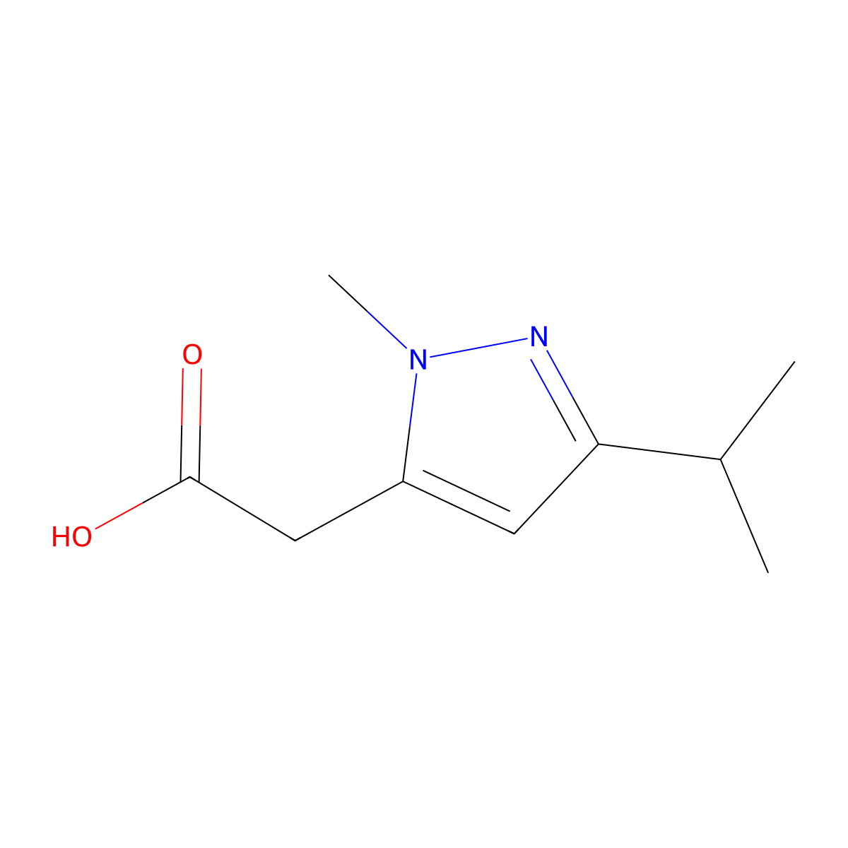 2-(3-Isopropyl-1-methyl-1H-pyrazol-5-yl)acetic acid molecular structure, CAS 1260658-87-4