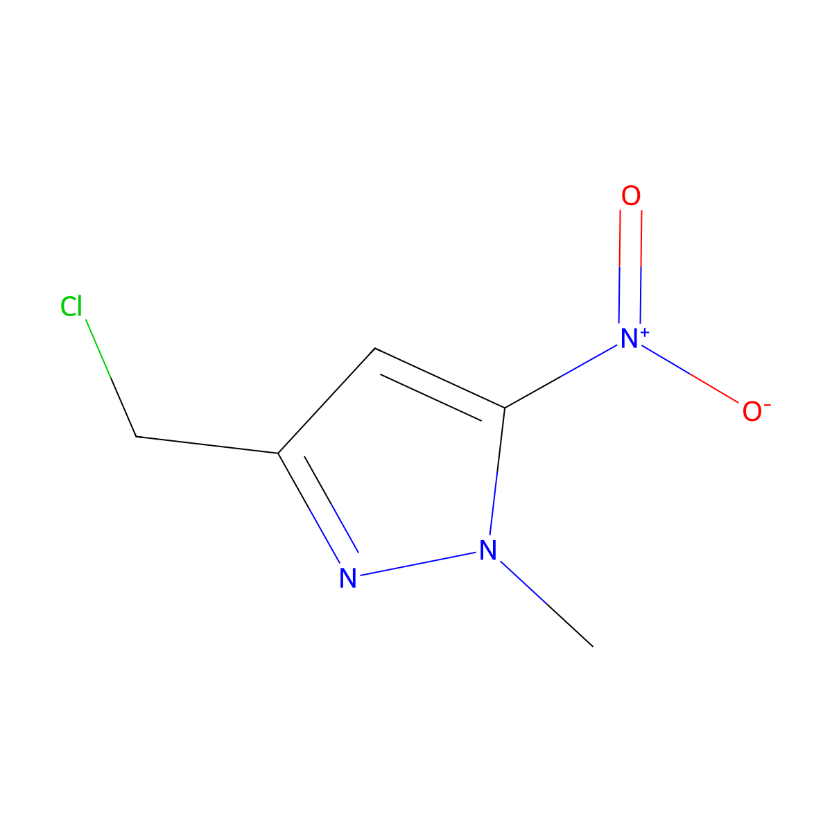 3-(chloromethyl)-1-methyl-5-nitro-1H-pyrazole molecular structure, CAS 1260658-91-0