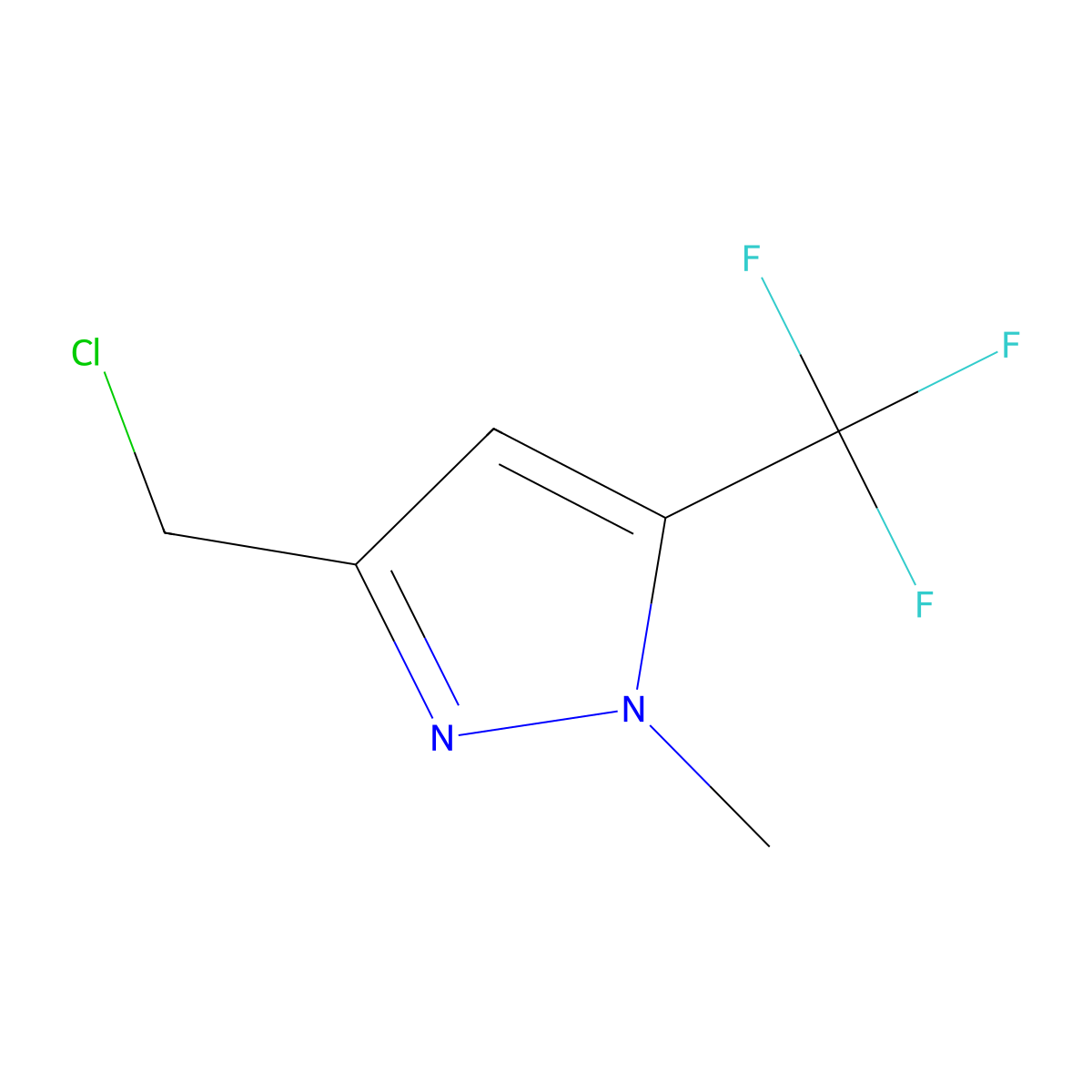1H-Pyrazole, 3-(chloromethyl)-1-methyl-5-(trifluoromethyl)- molecular structure, CAS 1260658-92-1