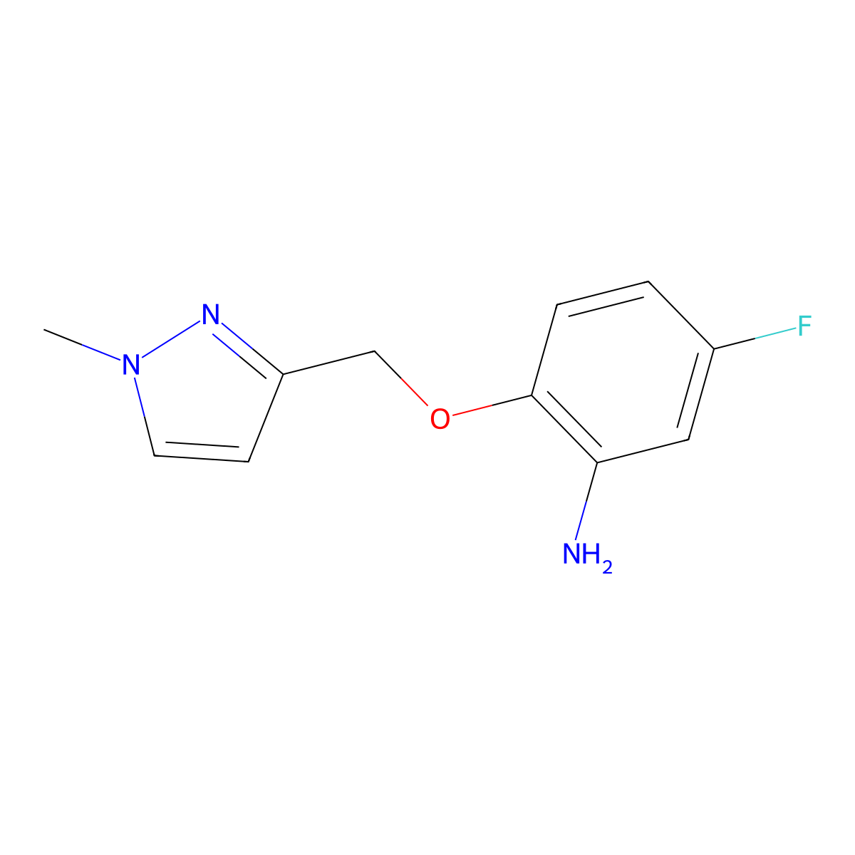 5-Fluoro-2-((1-methyl-1H-pyrazol-3-yl)methoxy)aniline molecular structure, CAS 1260659-04-8