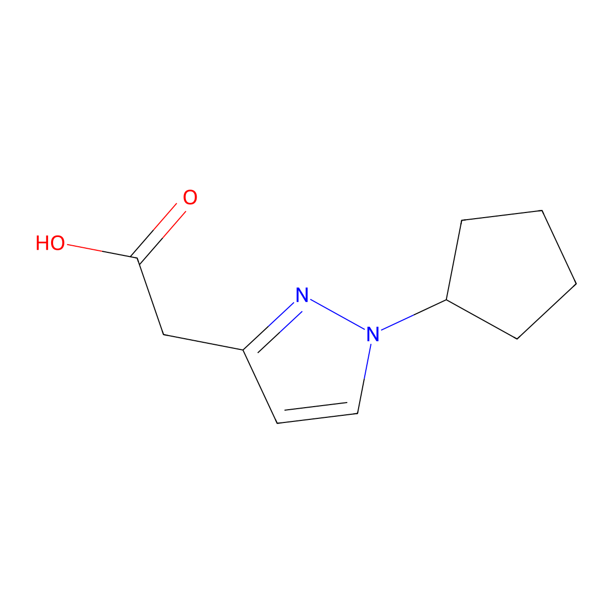 2-(1-cyclopentyl-1H-pyrazol-3-yl)acetic acid molecular structure, CAS 1260659-07-1