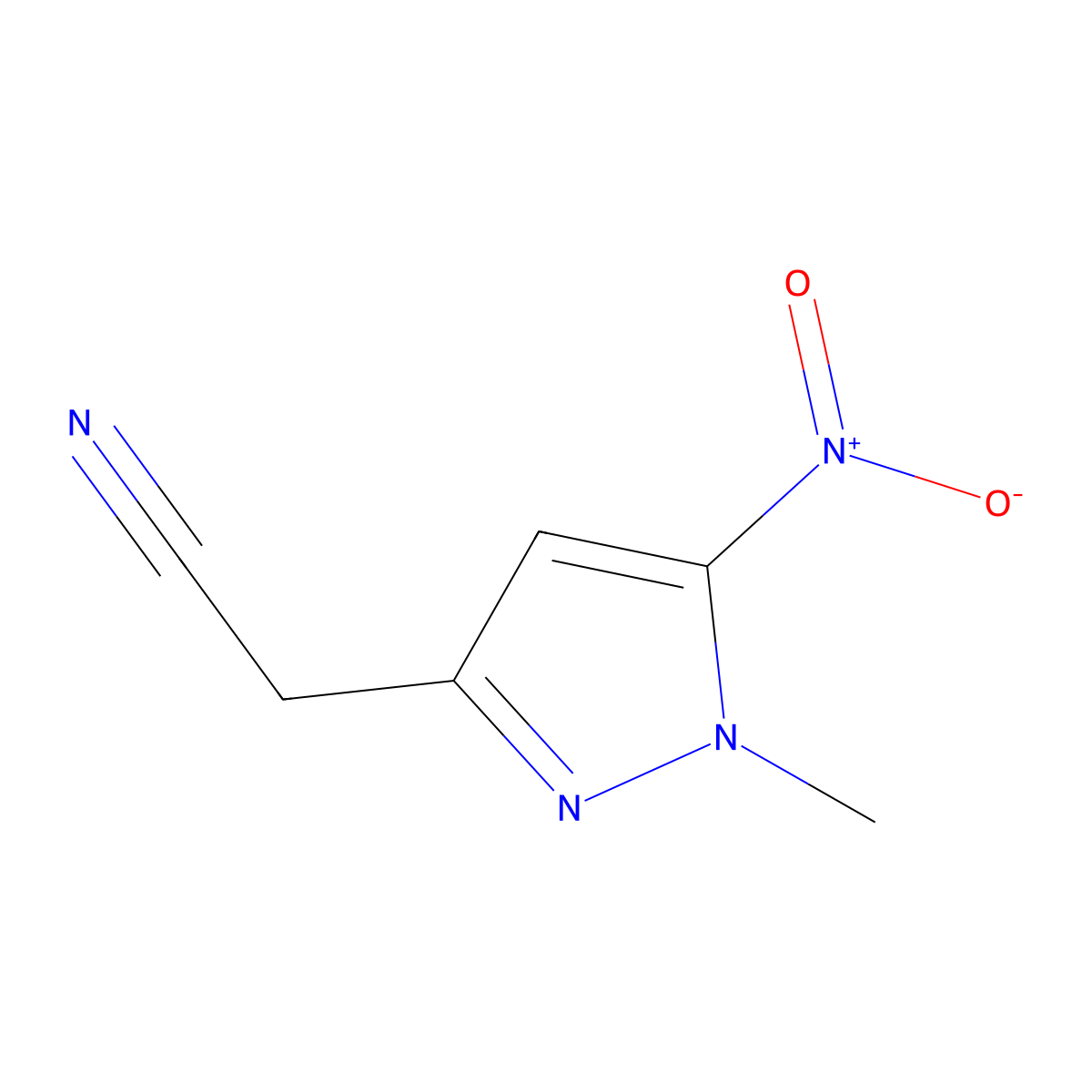 (1-methyl-5-nitro-1H-pyrazol-3-yl)acetonitrile molecular structure, CAS 1260659-09-3