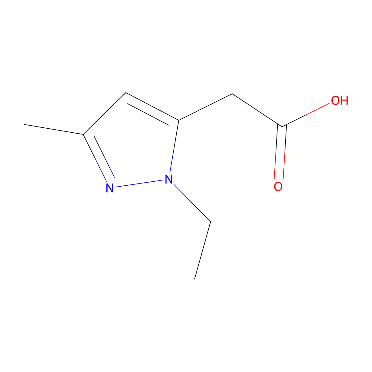 2-(1-ethyl-3-methyl-1H-pyrazol-5-yl)acetic acid molecular structure, CAS 1260659-11-7