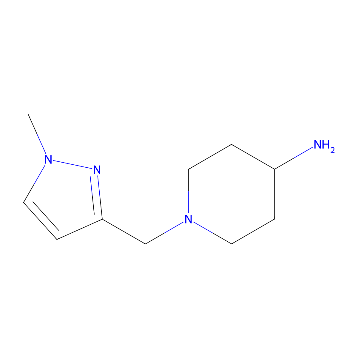 1-[(1-methyl-1H-pyrazol-3-yl)methyl]piperidin-4-amine molecular structure, CAS 1260659-12-8