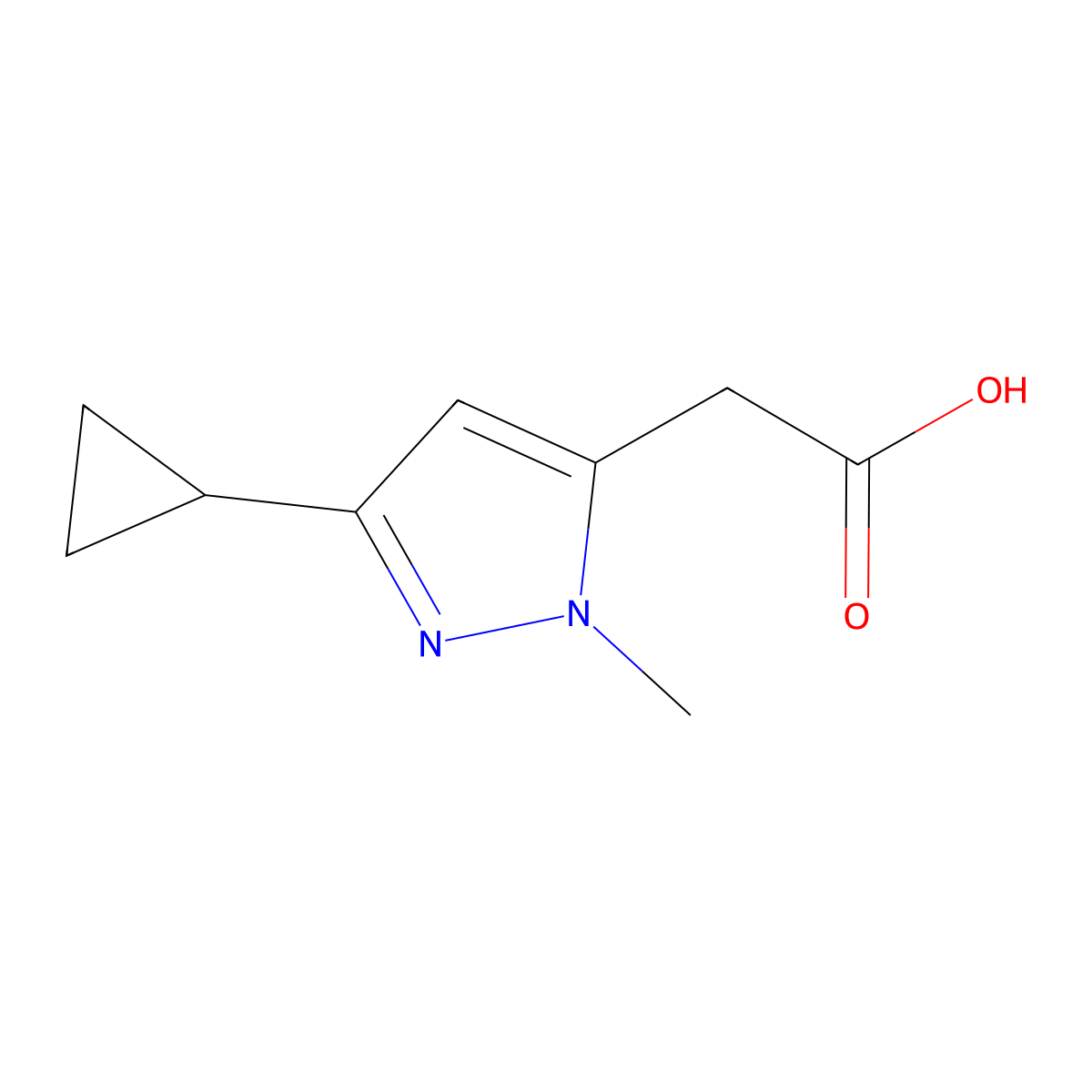 1H-Pyrazole-5-acetic acid, 3-cyclopropyl-1-methyl- molecular structure, CAS 1260659-21-9